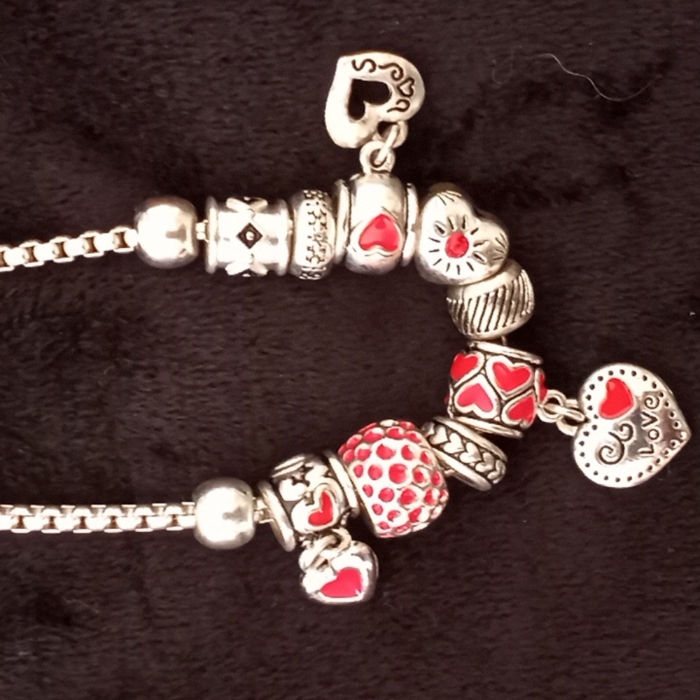 Silvertone/Red Bracelet (Costume) - Picture 1 of 3